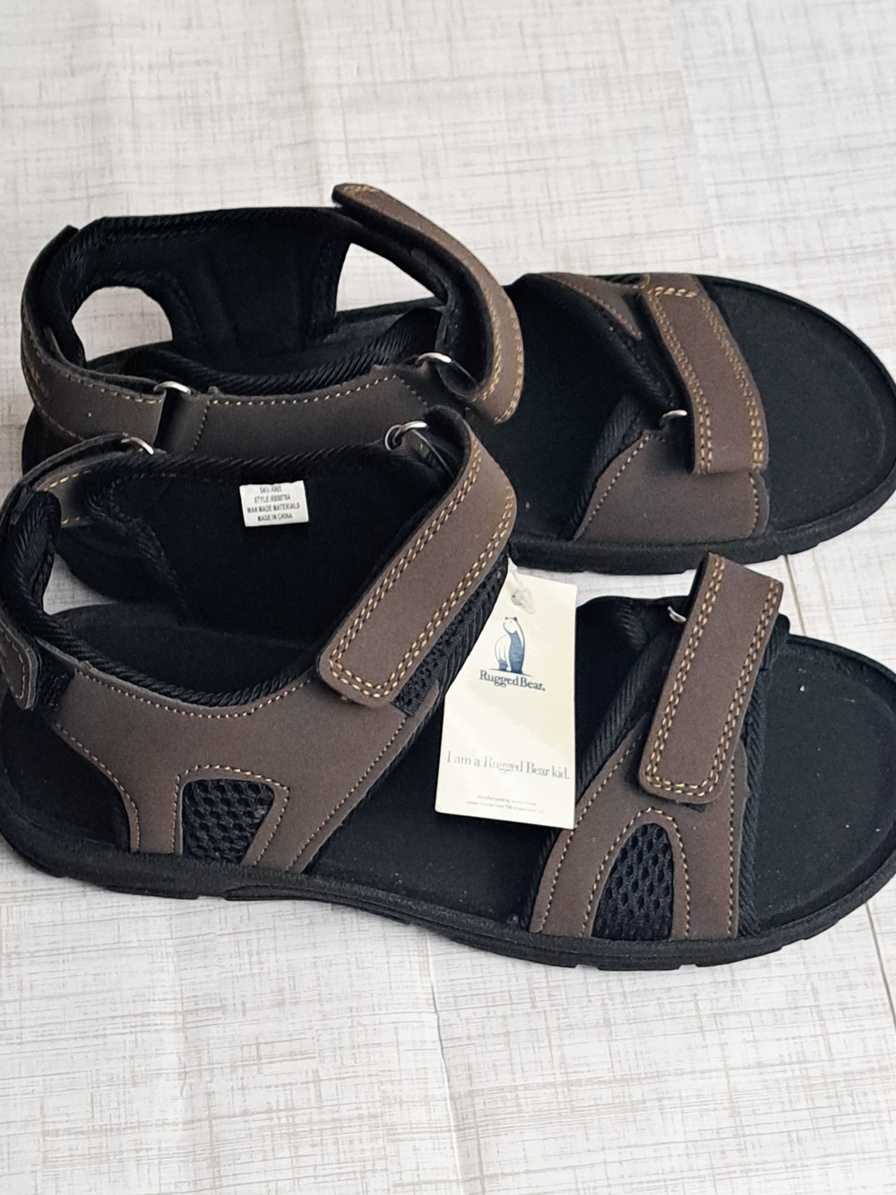 RuggedBear Boy's Double Buckle Brown Adjustable Hook & Loop Outdoor Sandals